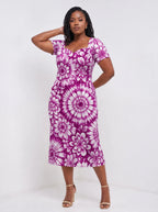 "Anasa" Sweetheart Midi Dress — walking, three-quarter view on model
