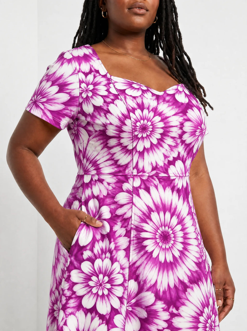 "Anasa" Sweetheart Midi Dress — standing, angled view on model
