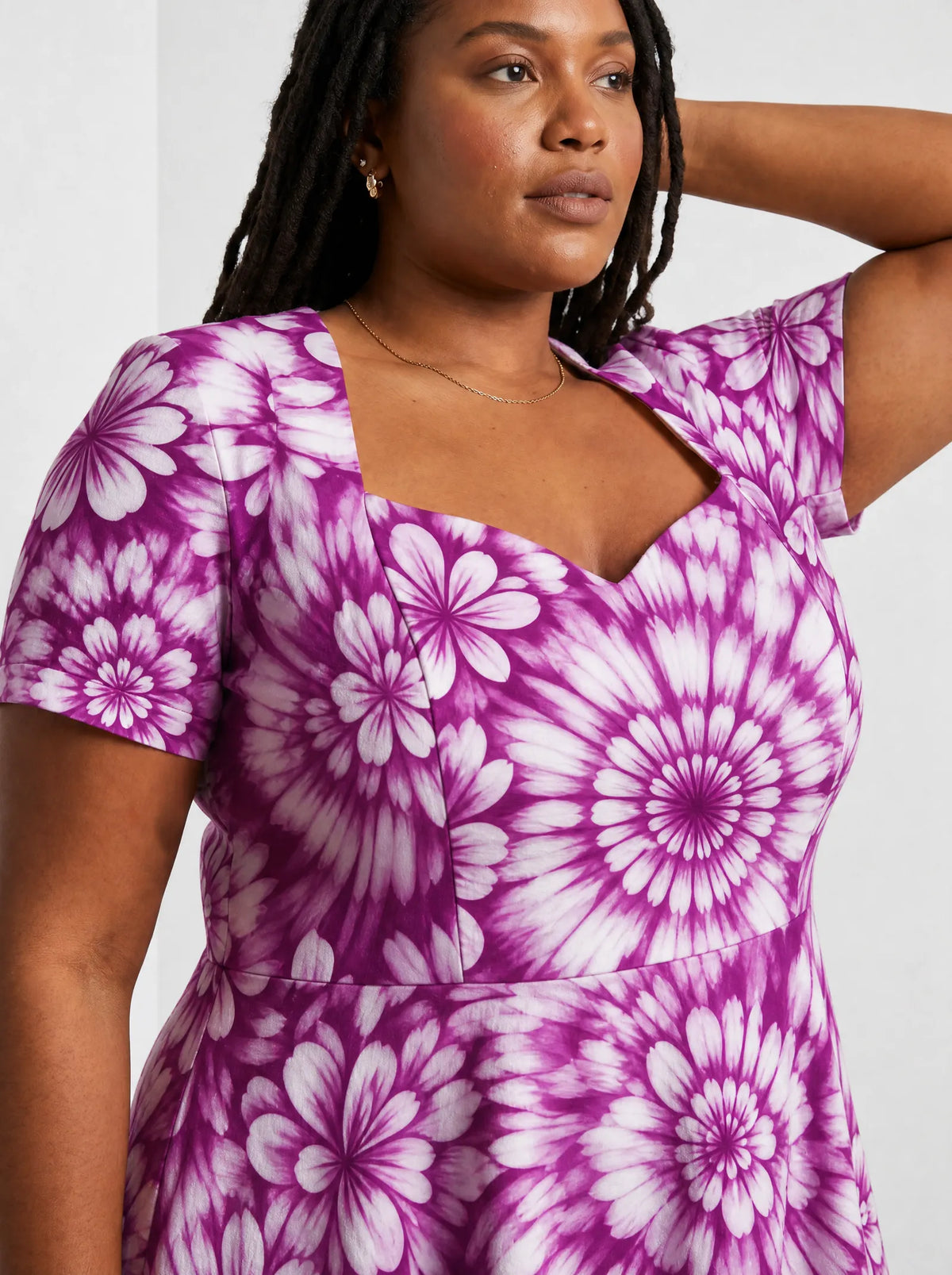 "Anasa" Sweetheart Midi Dress — three-quarter view on model