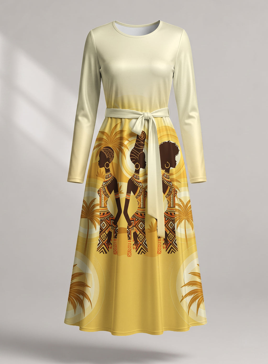 "Ancestral Flame" Viscose Midi Dress — front view