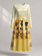 "Ancestral Flame" Viscose Midi Dress — front view