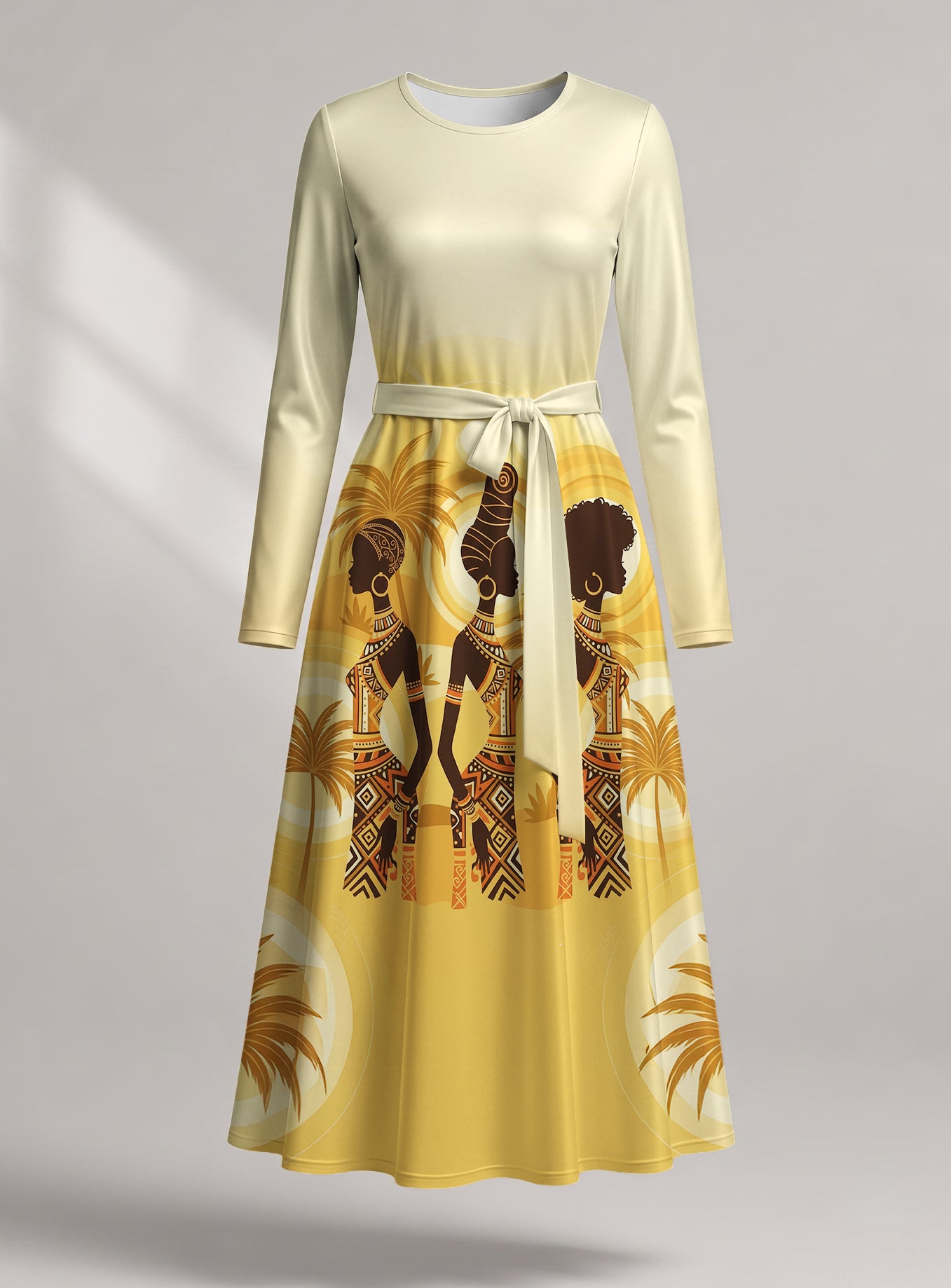"Ancestral Flame" Viscose Midi Dress — front view