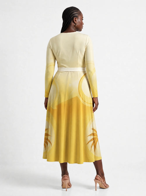 "Ancestral Flame" Long Sleeve Midaxi Dress — back view on model