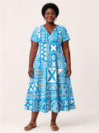 "Anga" V Neck Midi Dress — front