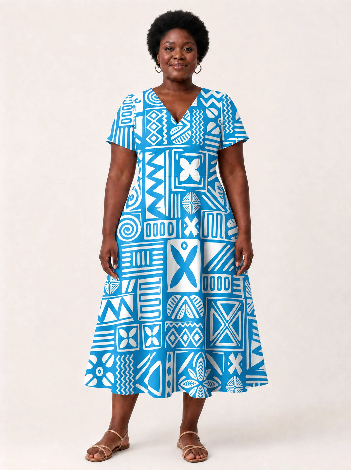 "Anga" V Neck Midi Dress — front