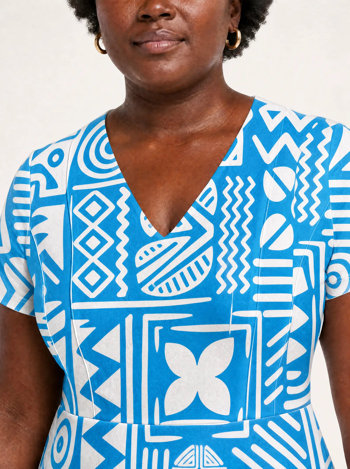 "Anga" V Neck Midi Dress — on model