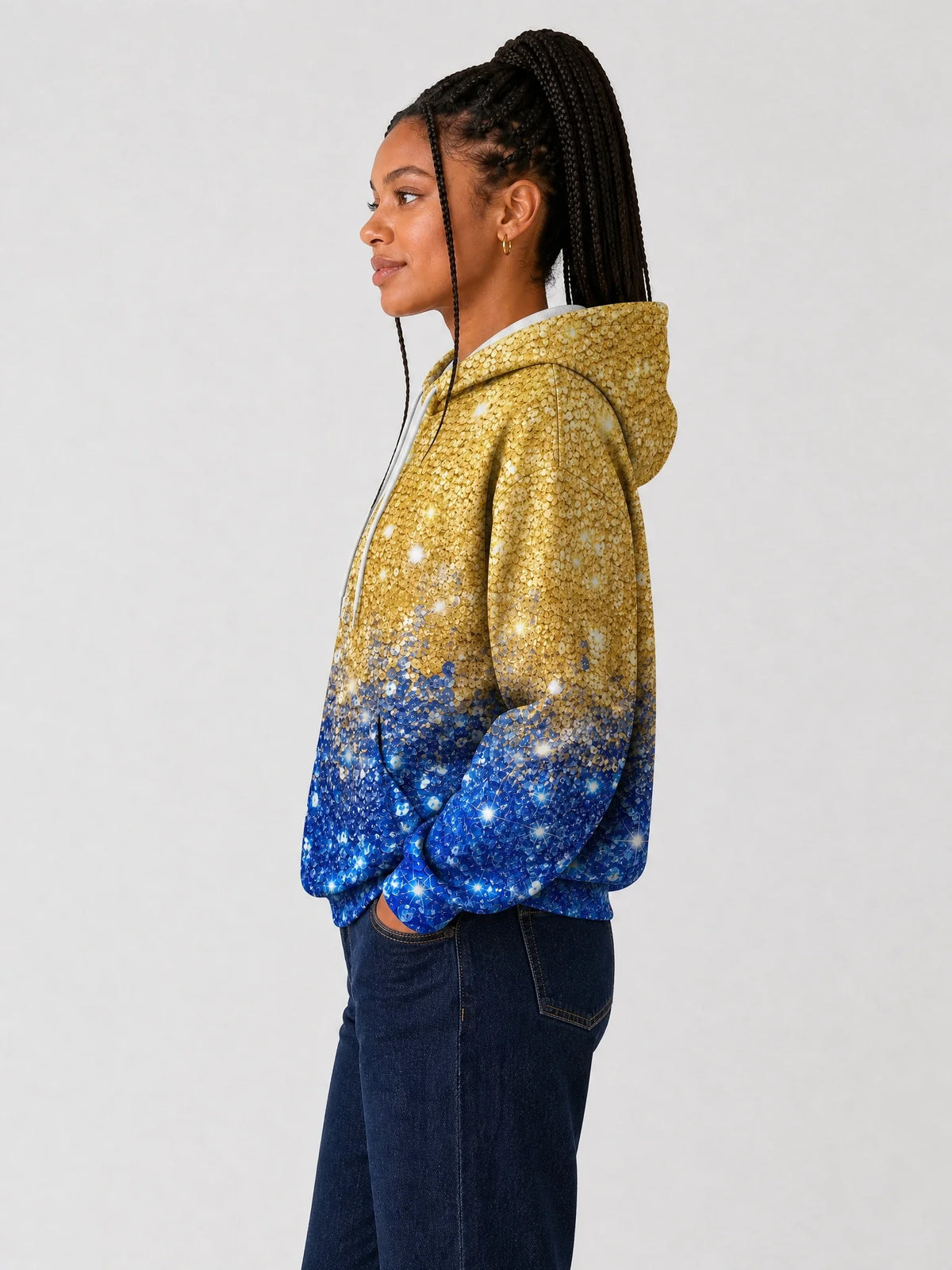 "Angaza" Hoodie — side view on model