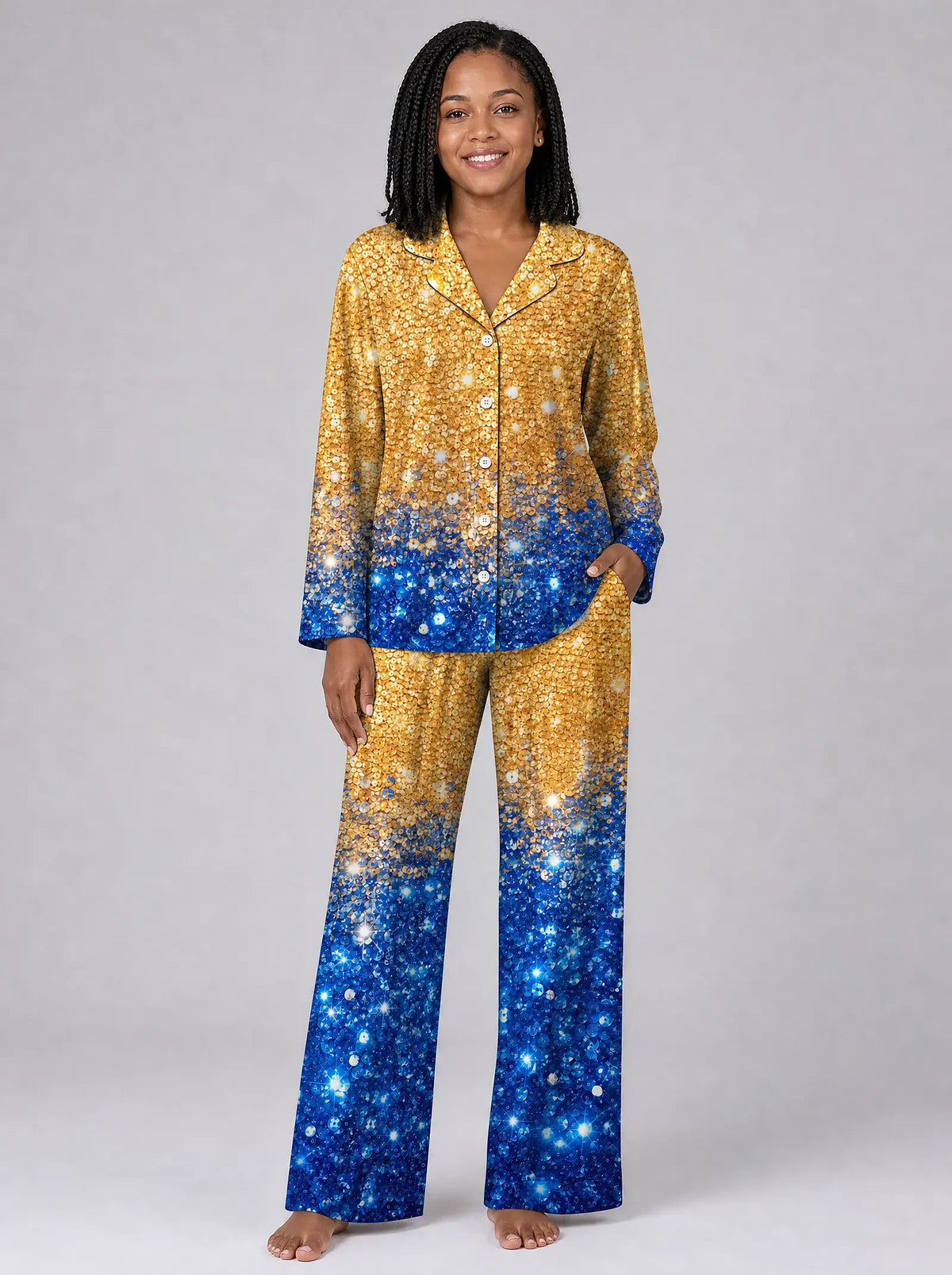 "Angaza" Pajama Set — front view on model
