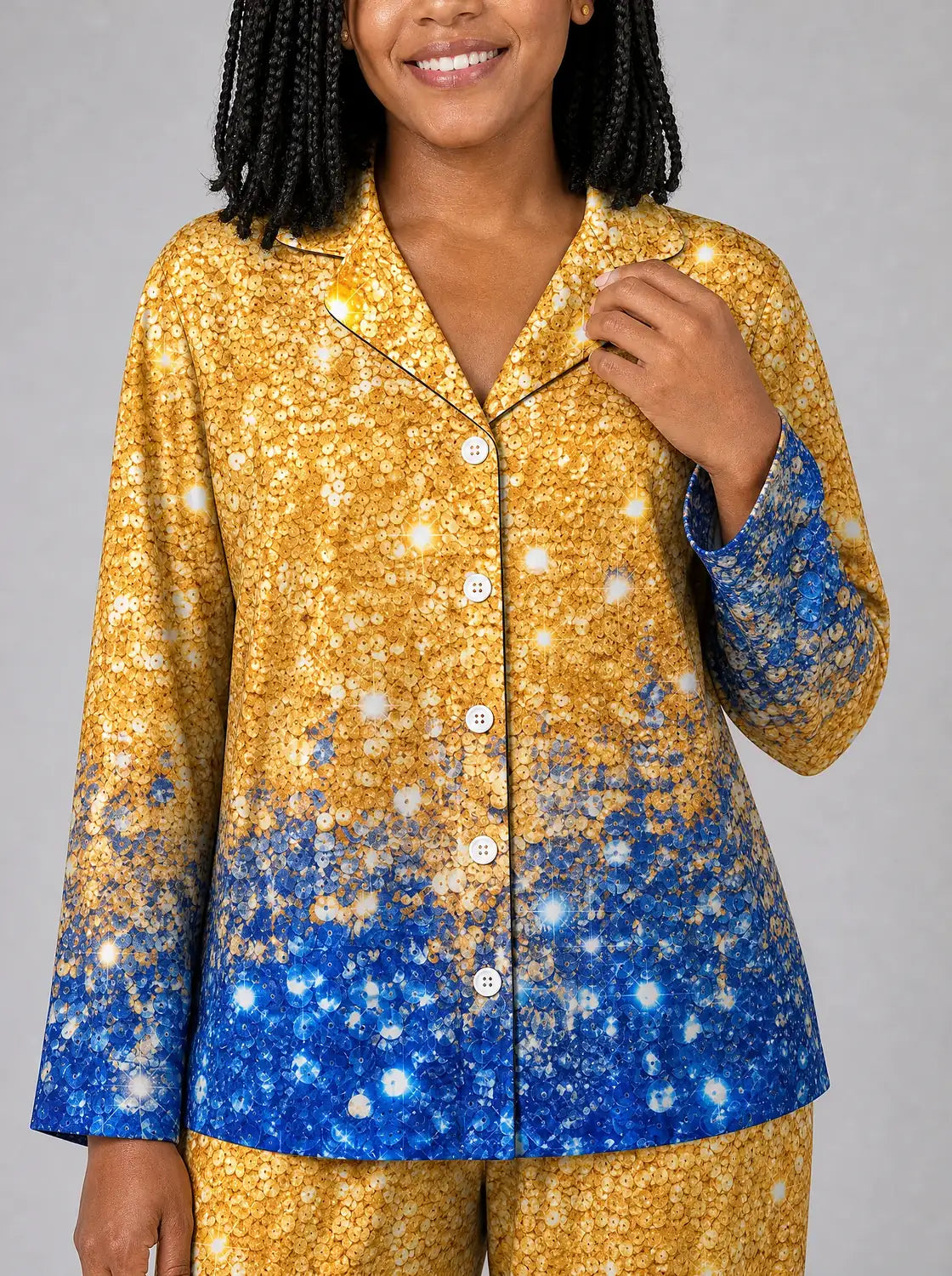 "Angaza" Pajama Set — close-up on model