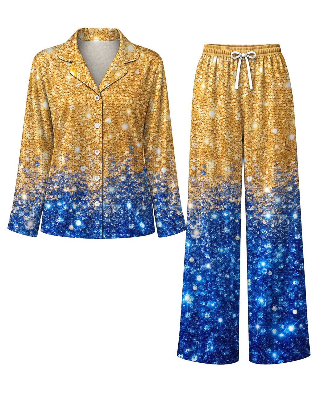 "Angaza" Pajama Set — flat lay of the shirt and pants