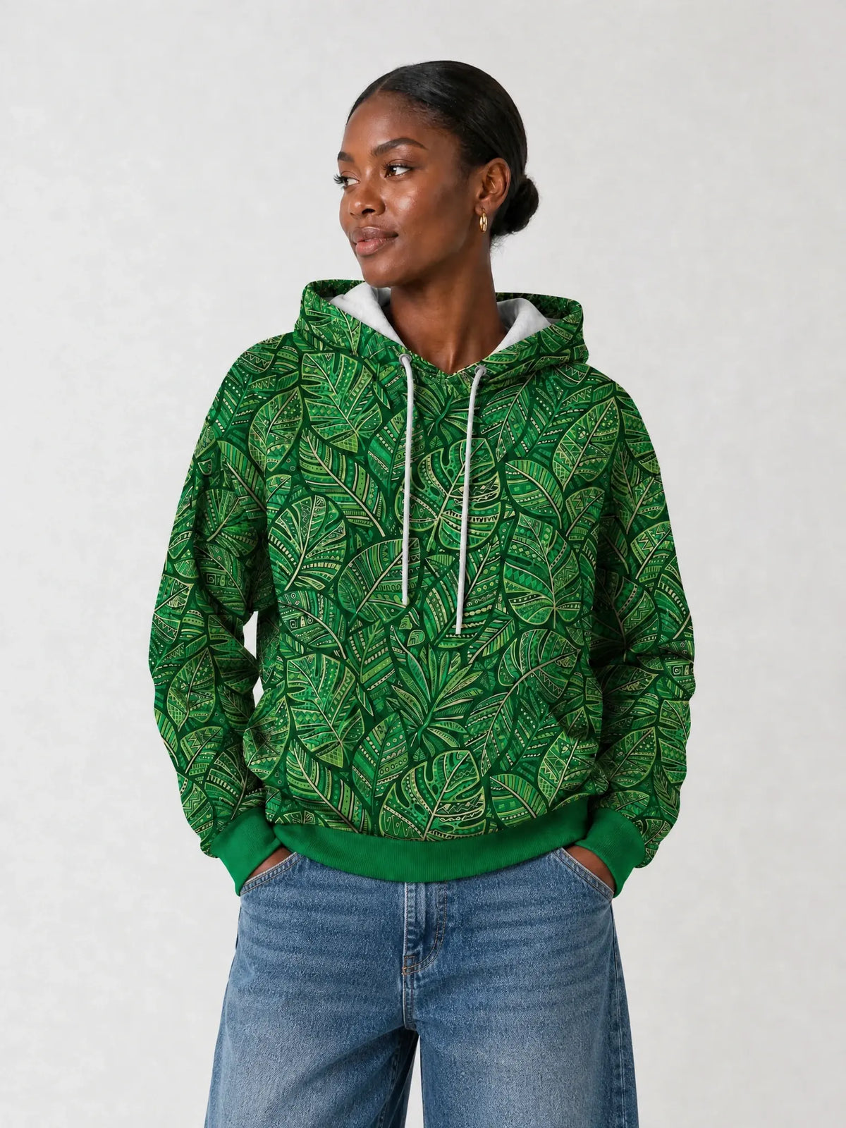 "Asili" Emerald Hoodie — front view on model