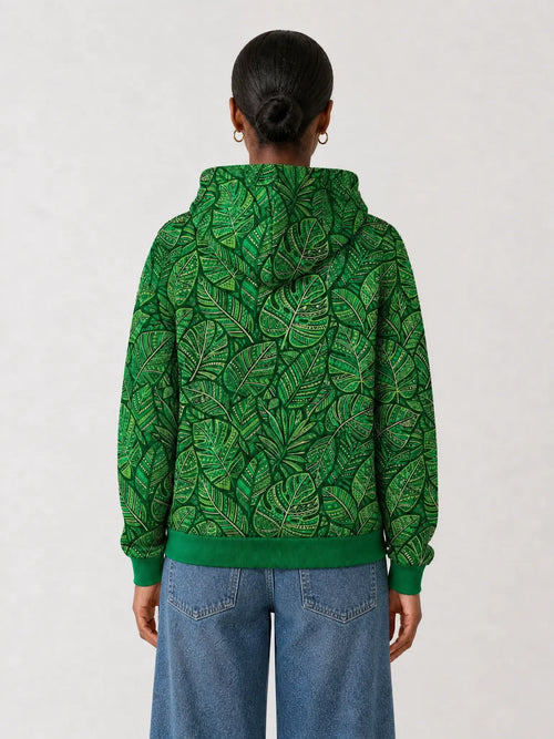 "Asili" Emerald Hoodie — back view on model
