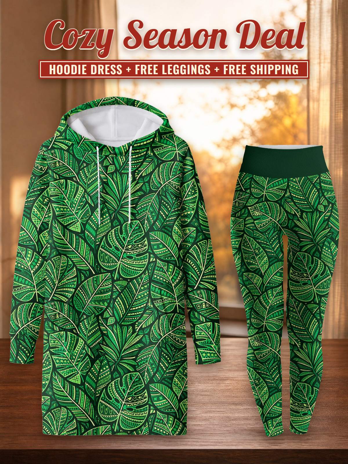 "Asili" Emerald Hoodie Dress & Leggings Deal – Cozy Season Deal: hoodie dress + free leggings + free shipping