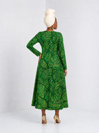 "Asili Emerald" Long Sleeve Sweetheart Midi Dress — back view on model