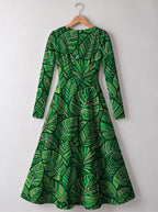 "Asili Emerald" Long Sleeve Sweetheart Midi Dress — back view