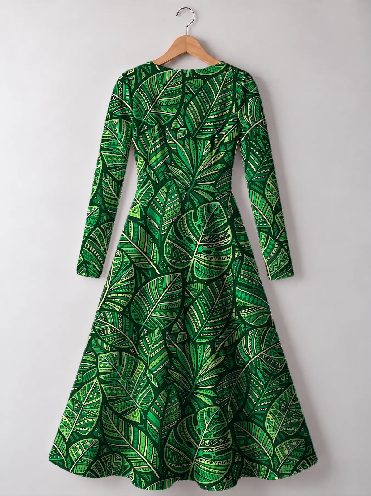 "Asili Emerald" Long Sleeve Sweetheart Midi Dress — back view