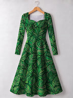 "Asili Emerald" Long Sleeve Sweetheart Midi Dress — front view