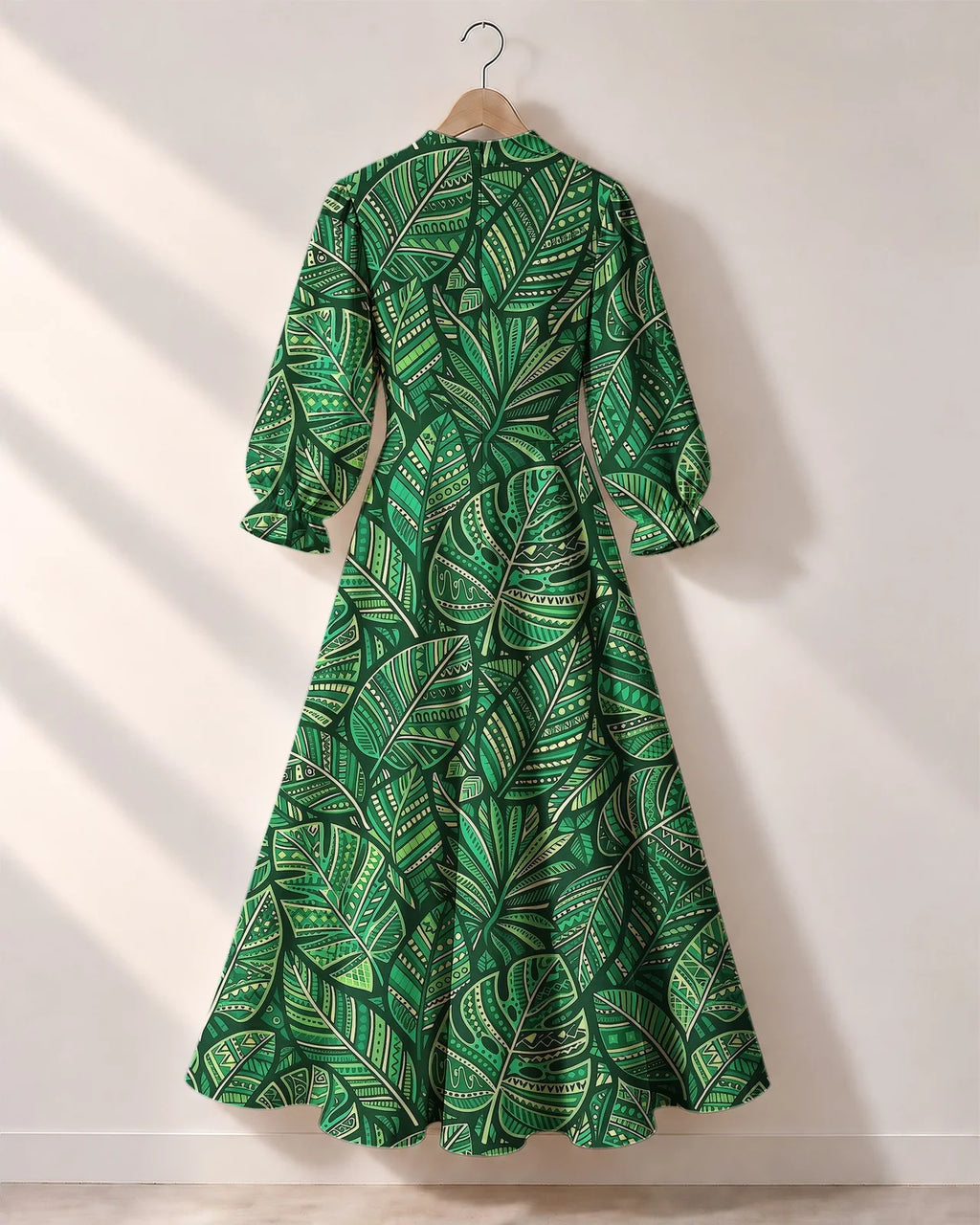 "Asili" Emerald Long Puff Sleeve Dress