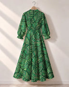 "Asili" Emerald Long Puff Sleeve Dress