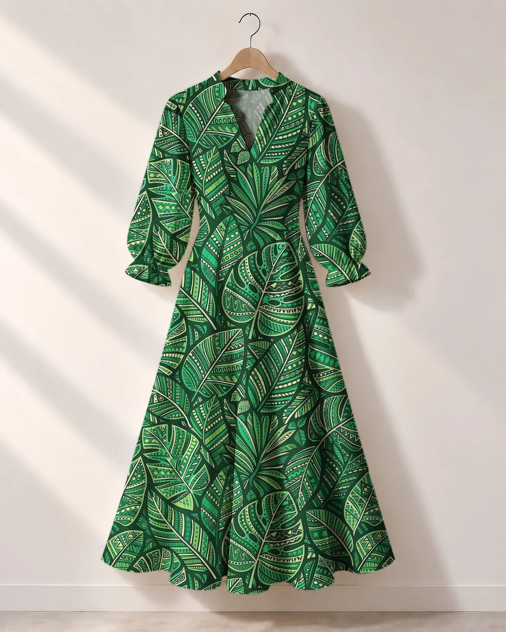 "Asili" Emerald Long Puff Sleeve Dress