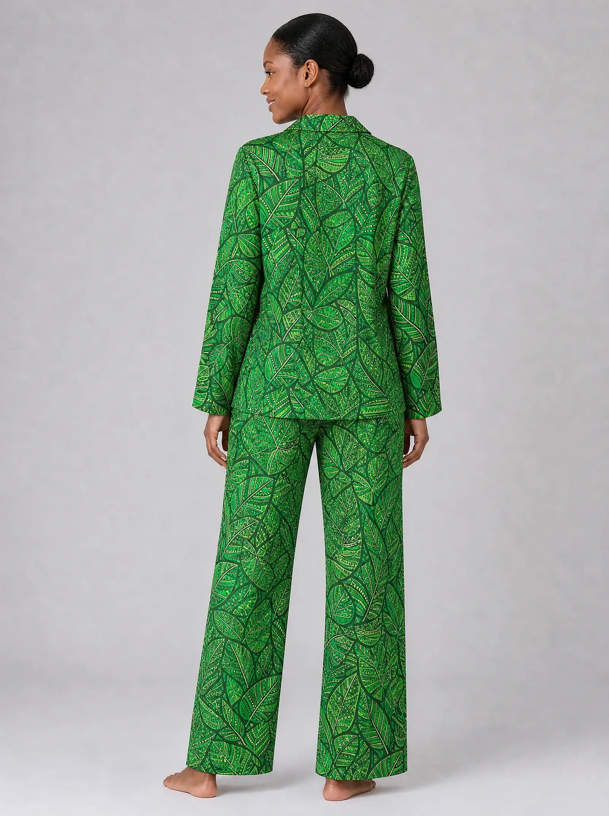 "Asili" Emerald Pajama Set — back view on model