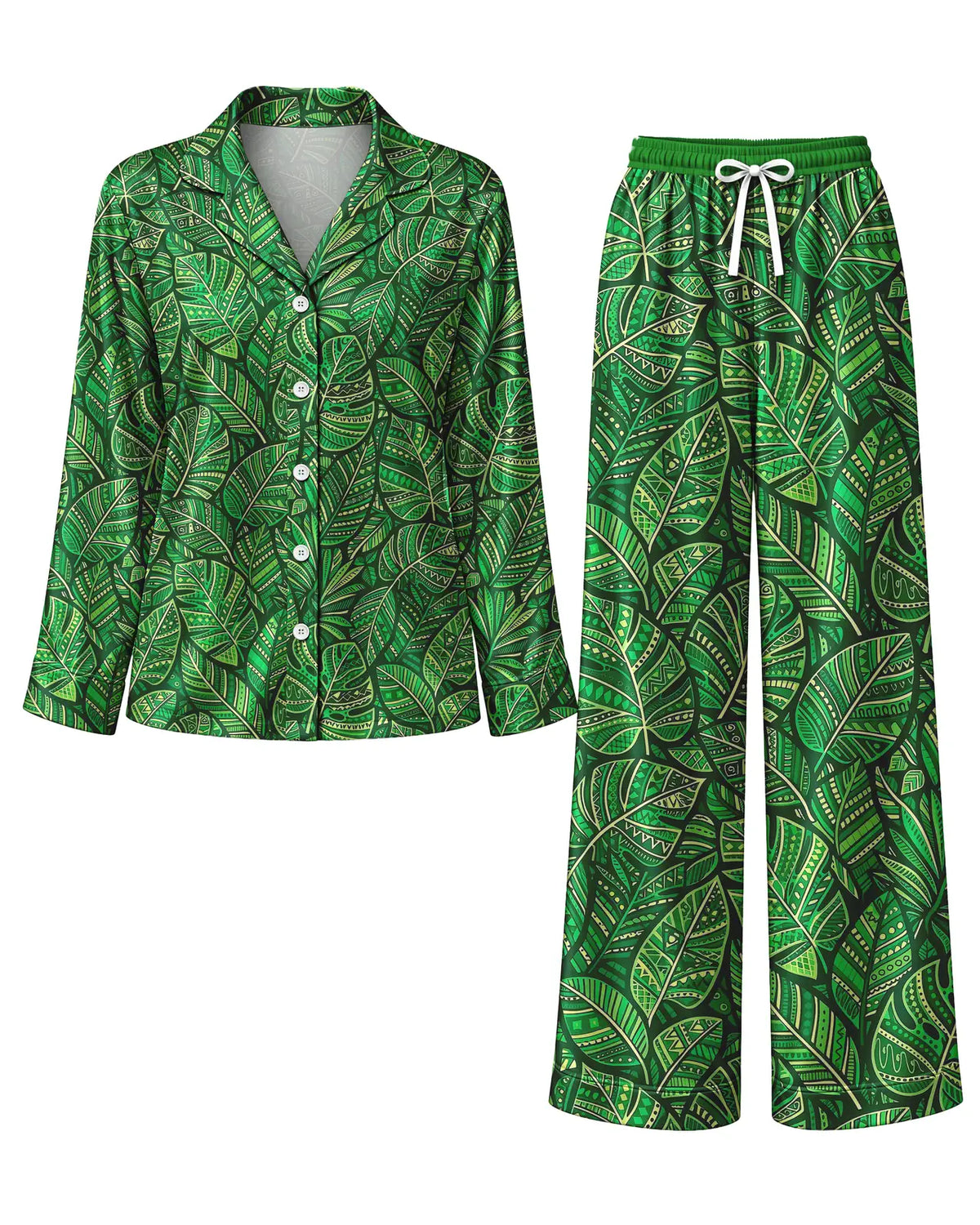 "Asili" Emerald Pajama Set — flat lay of the shirt and pants