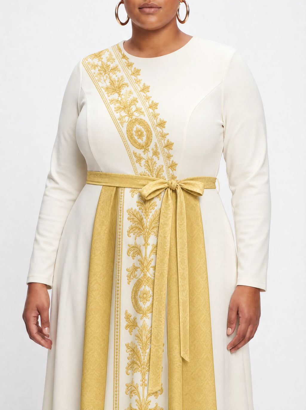 "Athena" Long Sleeve Midaxi Dress — standing, angled view on model