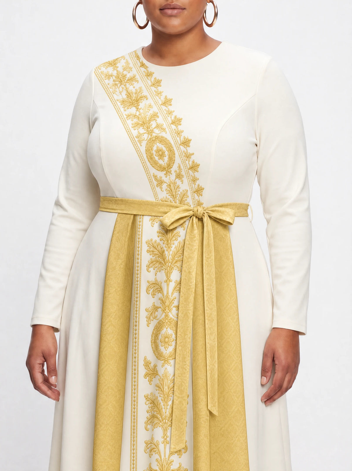 "Athena" Long Sleeve Midaxi Dress — standing, angled view on model