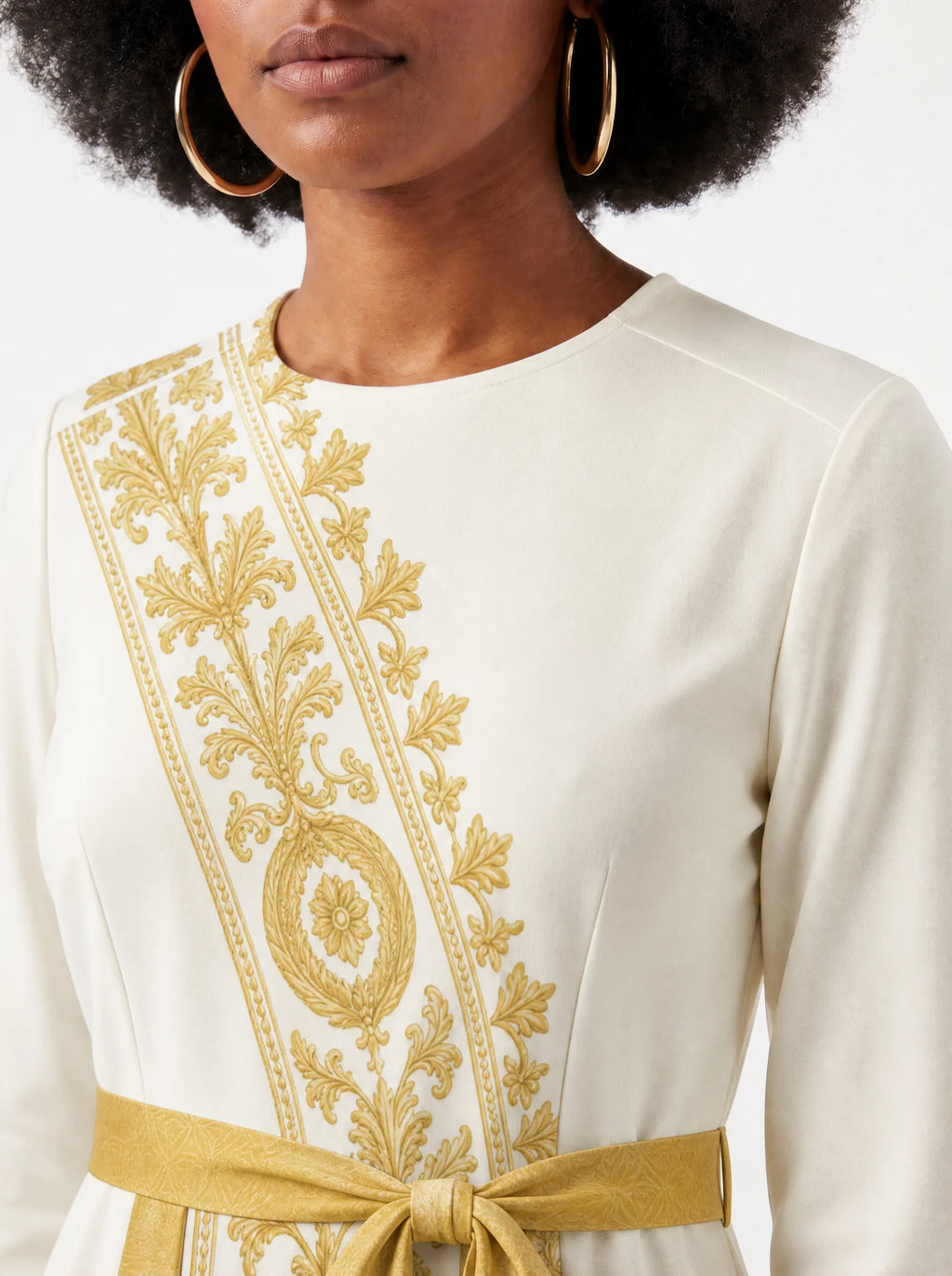 "Athena" Long Sleeve Midaxi Dress — three-quarter view on model