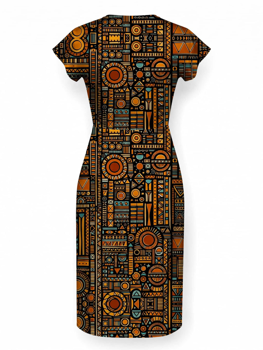 "Afrocentric Pattern" Cap Sleeve Midi Dress