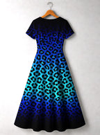 "Unstoppable" Sapphire Leopard" Short Sleeve Maxi Dress