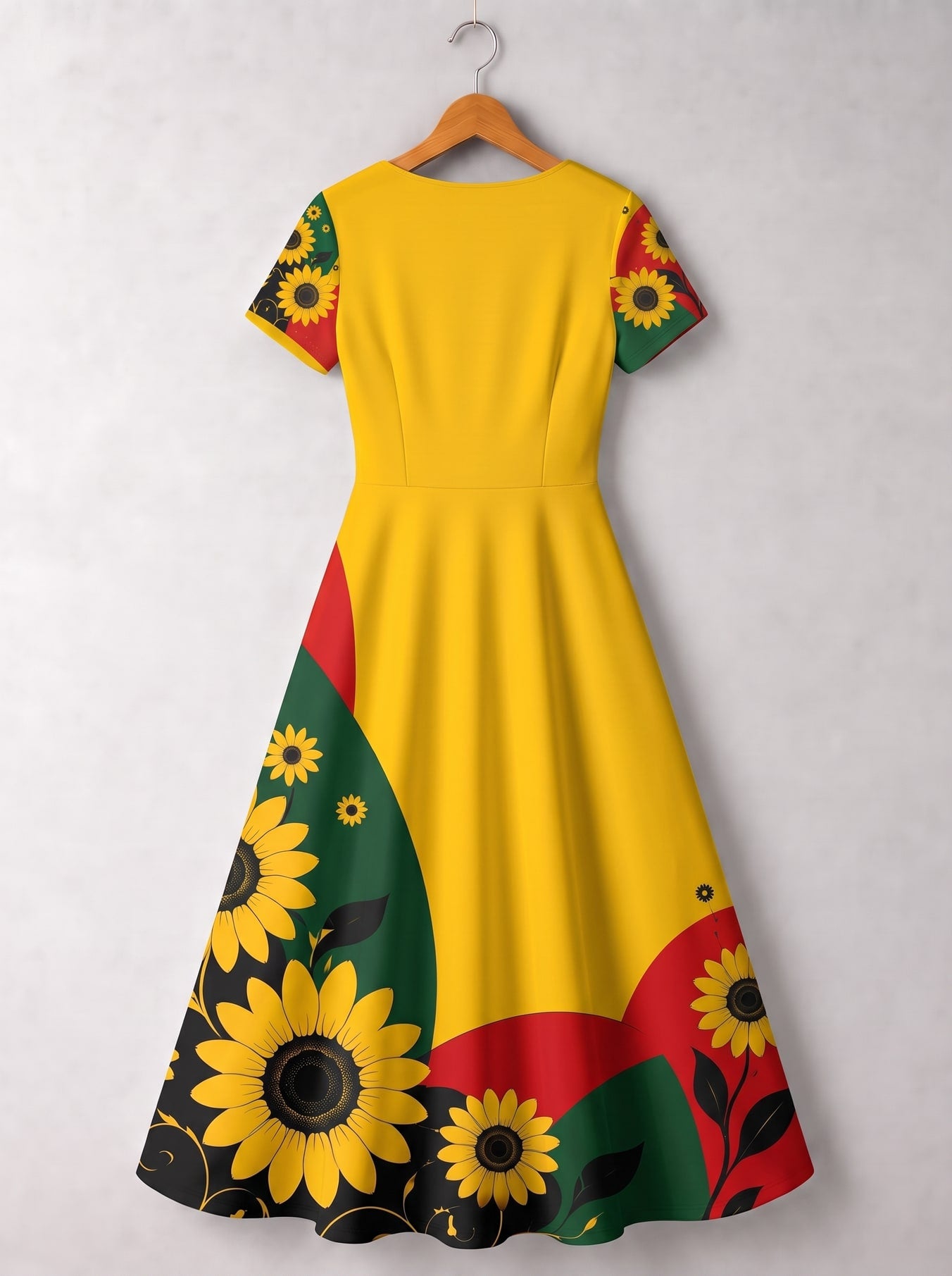 "August Queen Sunflower" Short Sleeve Maxi Dress