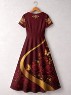 "August Girl Roses" Short Sleeve Maxi Dress