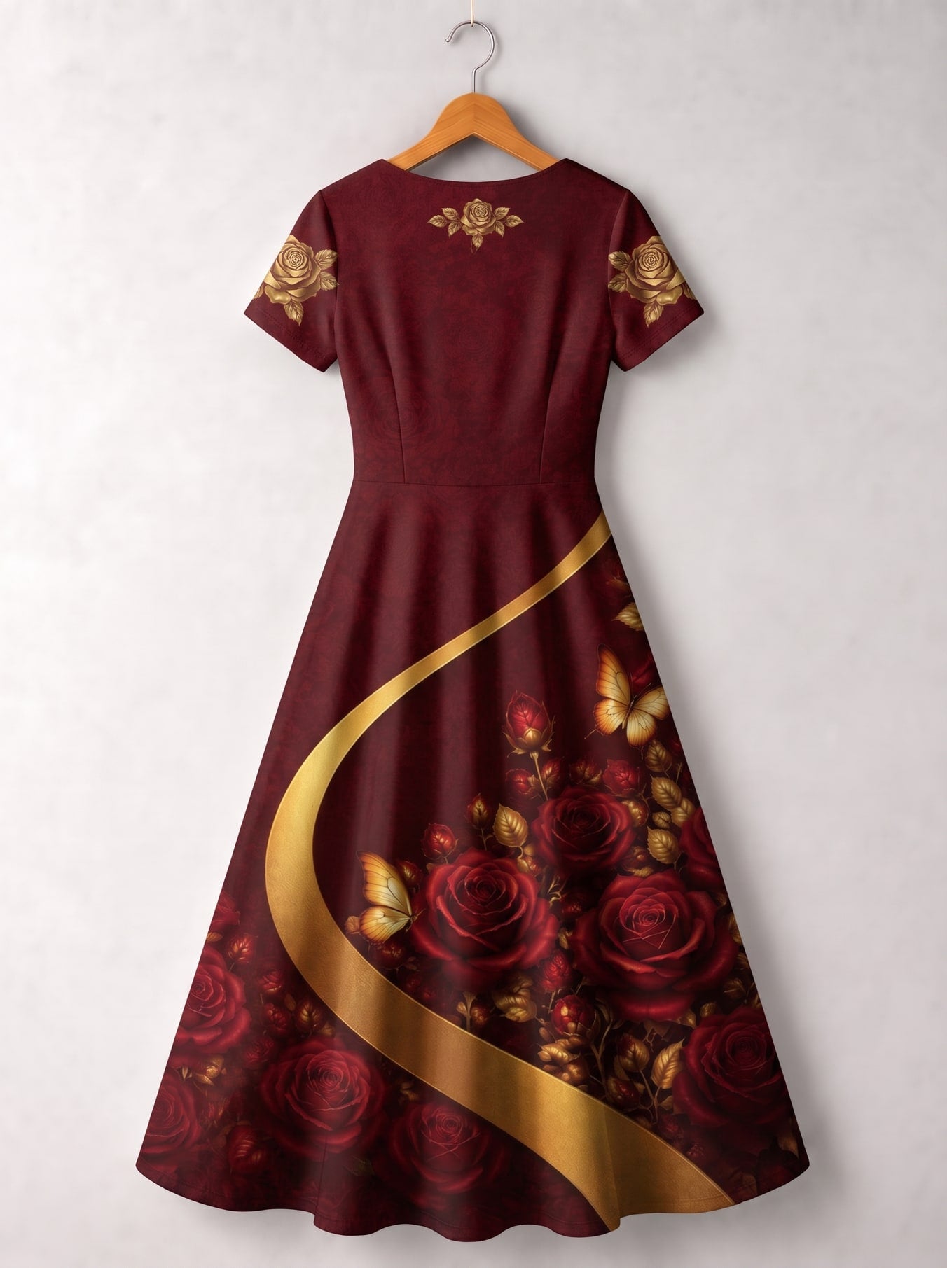 "August Girl Roses" Short Sleeve Maxi Dress