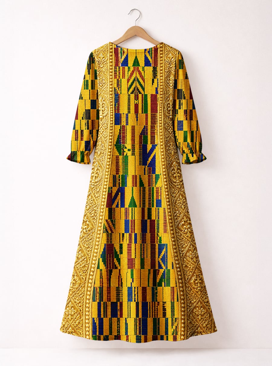 "Kente" Long Sleeve Maxi Dress
