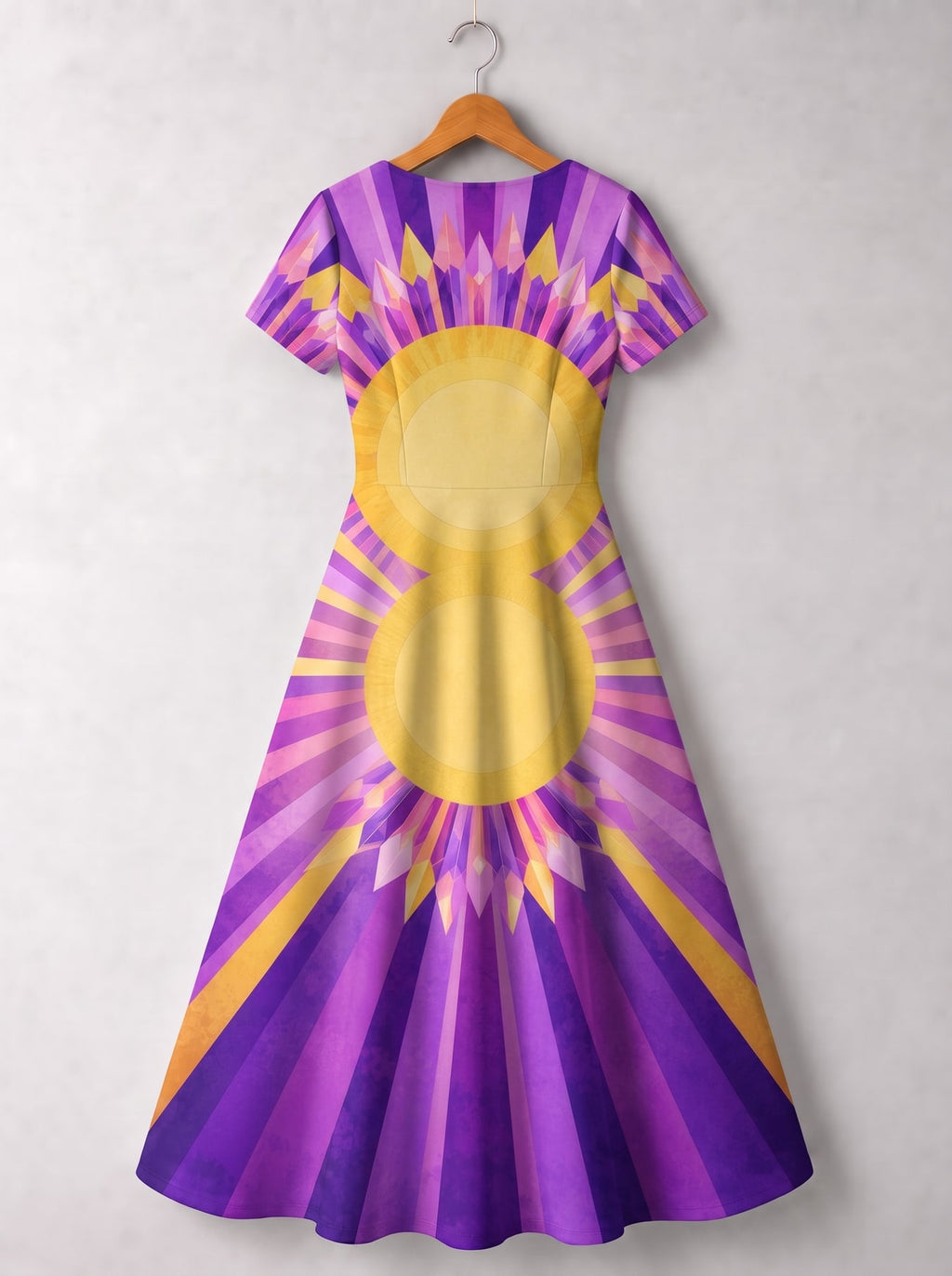 "August Queen Purple Bloom" Short Sleeve Maxi Dress