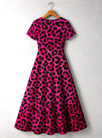 "Unstoppable" Pink Leopard" Short Sleeve Maxi Dress