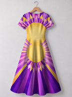 "August Queen Purple Bloom" Sweetheart Midi Dress