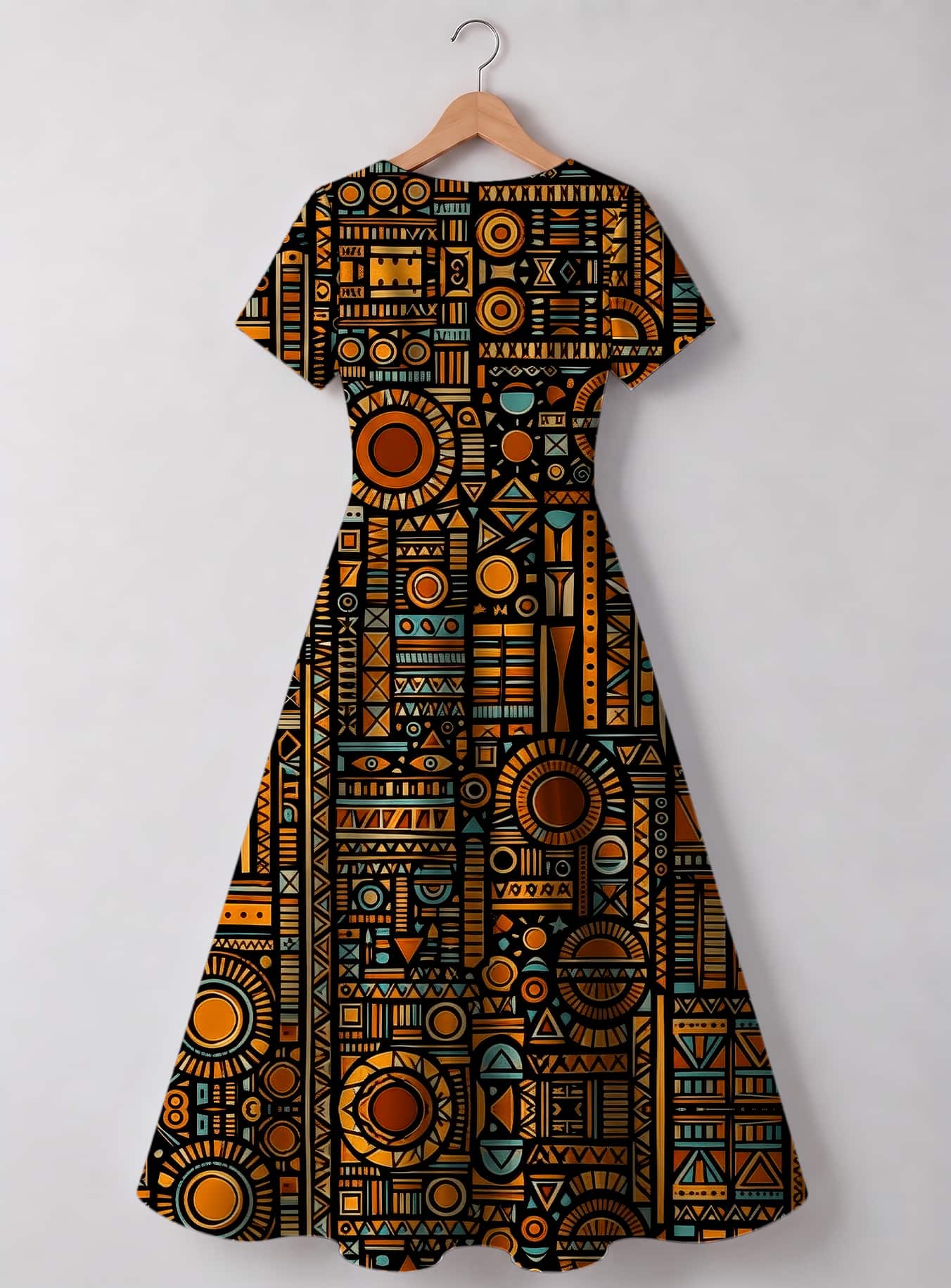 "Afrocentric Pattern" V Neck Midi Dress