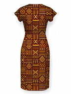 "Mudcloth" Cap Sleeve Midi Dress