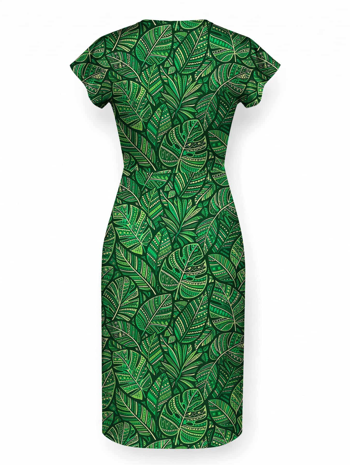 "Asili Emerald" Cap Sleeve Midi Dress