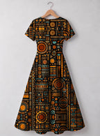 "Afrocentric Pattern" Sweetheart Midi Dress
