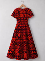 "Shaka Burgundy" V Neck Midi Dress