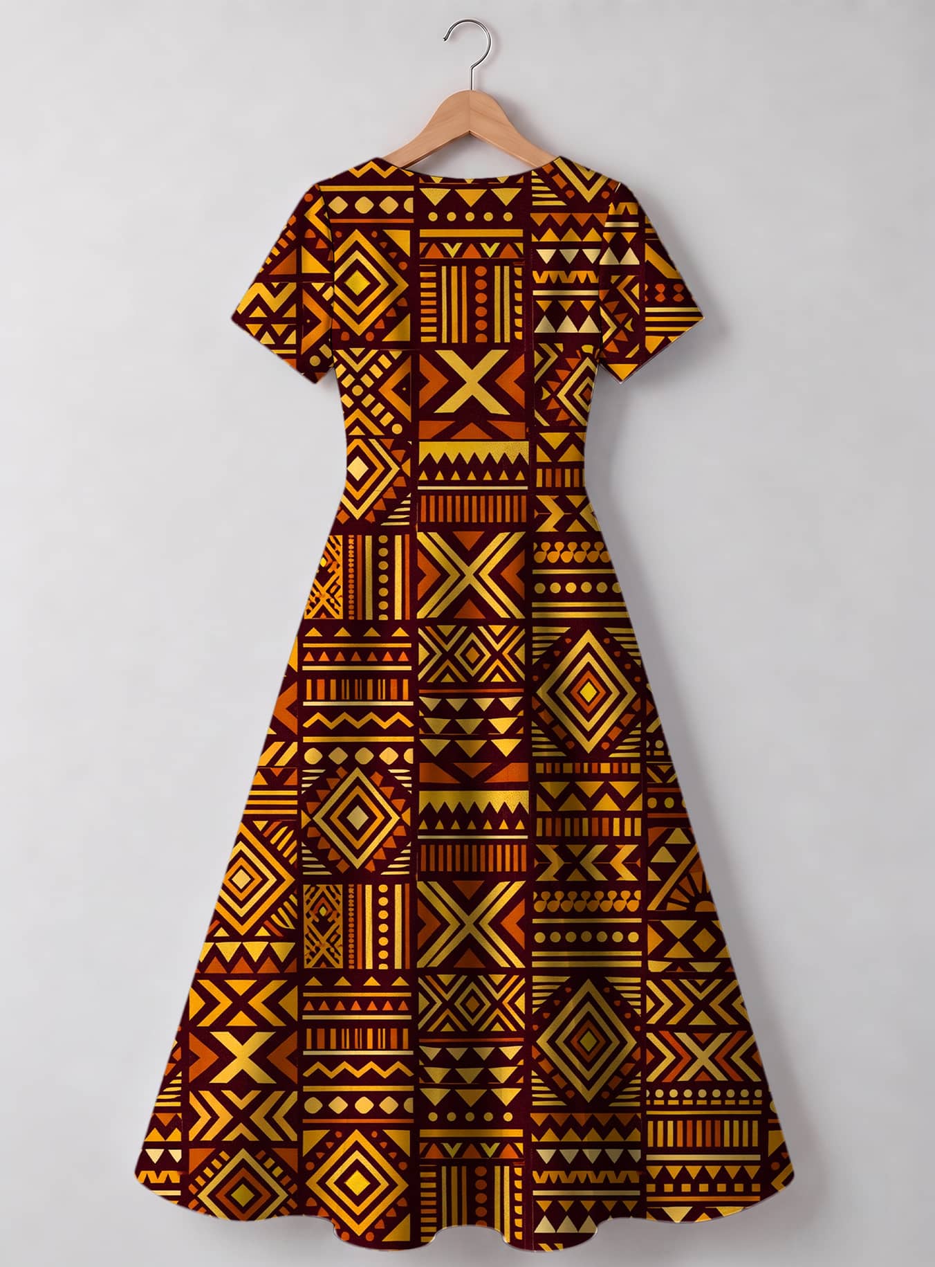 "Mudcloth" V Neck Midi Dress