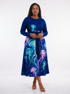 "Bahari" Long Sleeve Midaxi Dress — front view on model