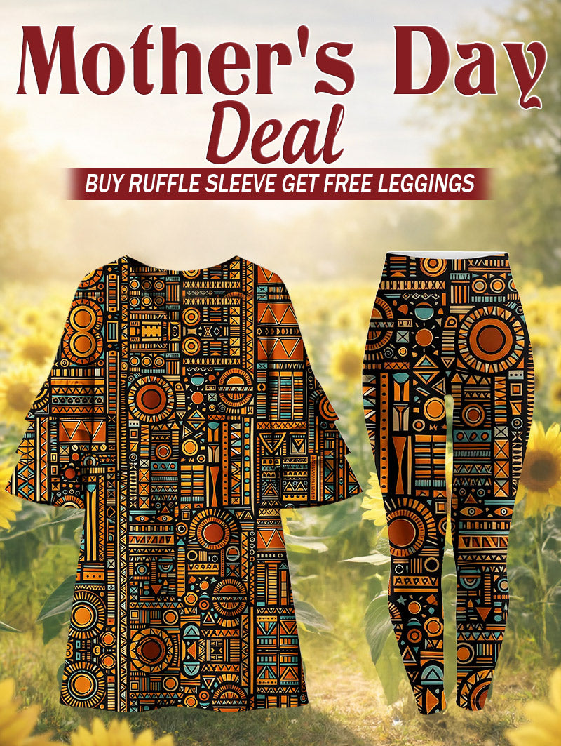 Afrocentric Pattern Stacked Ruffle Dress & Leggings Deal