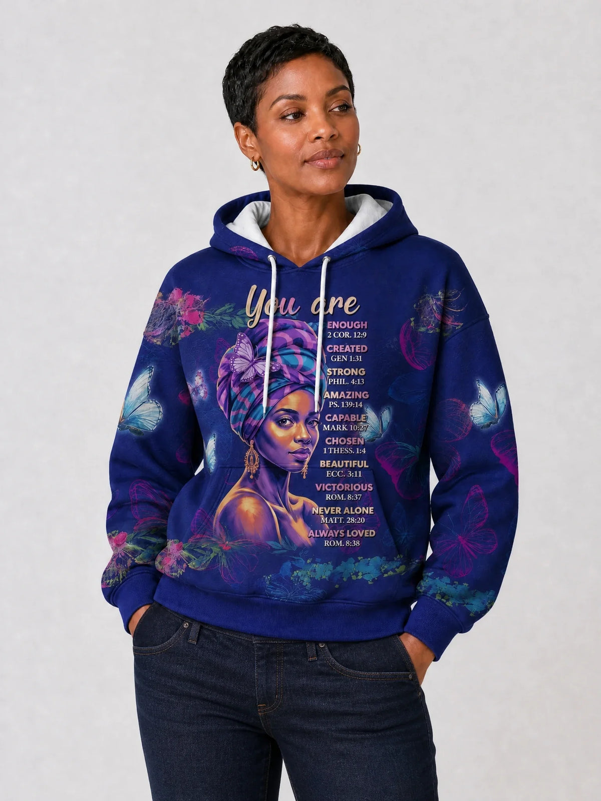 "Blue Orchid" Hoodie — front view on model