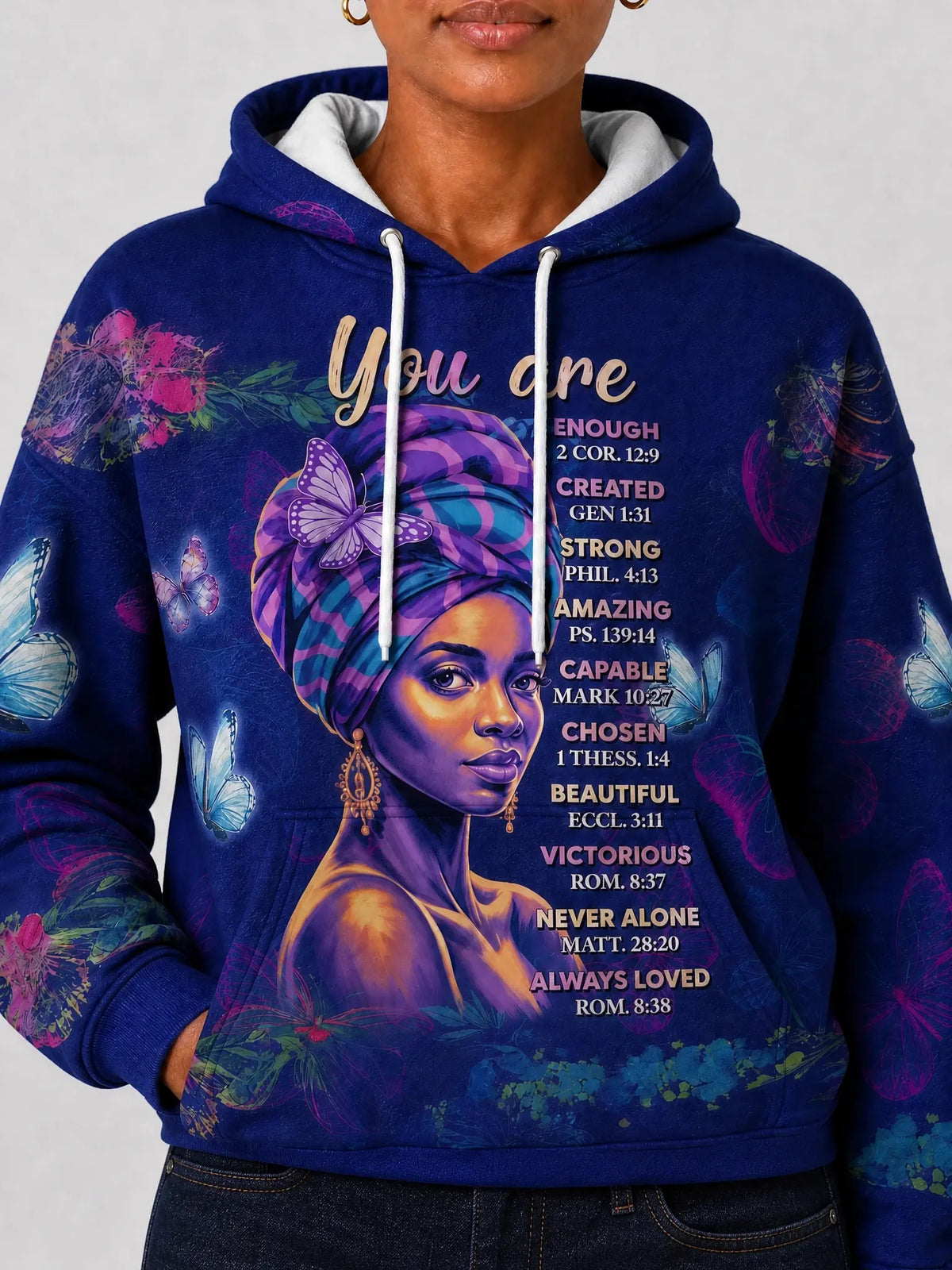 "Blue Orchid" Hoodie — close-up on model