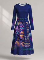 "Blue Orchid" Long Sleeve Midaxi Dress