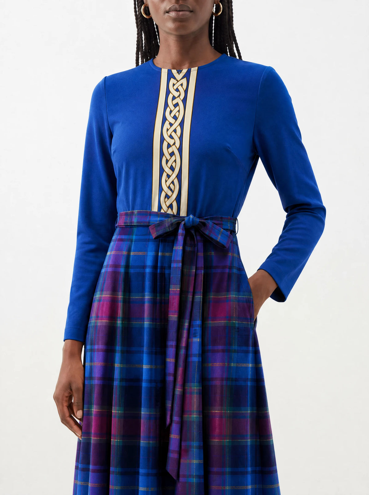 "Brigid" Long Sleeve Midaxi Dress — standing, angled view on model